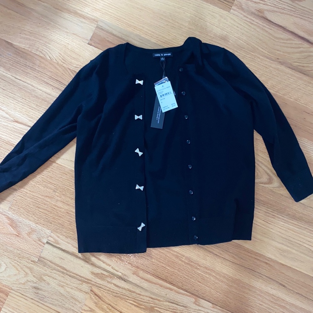 Black cardigan with bow button detail